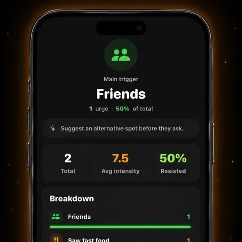 NOPE app screen for handling a craving