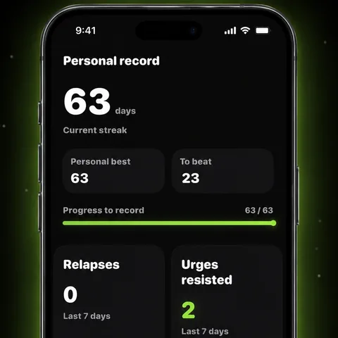 NOPE app progress screen with streak stats